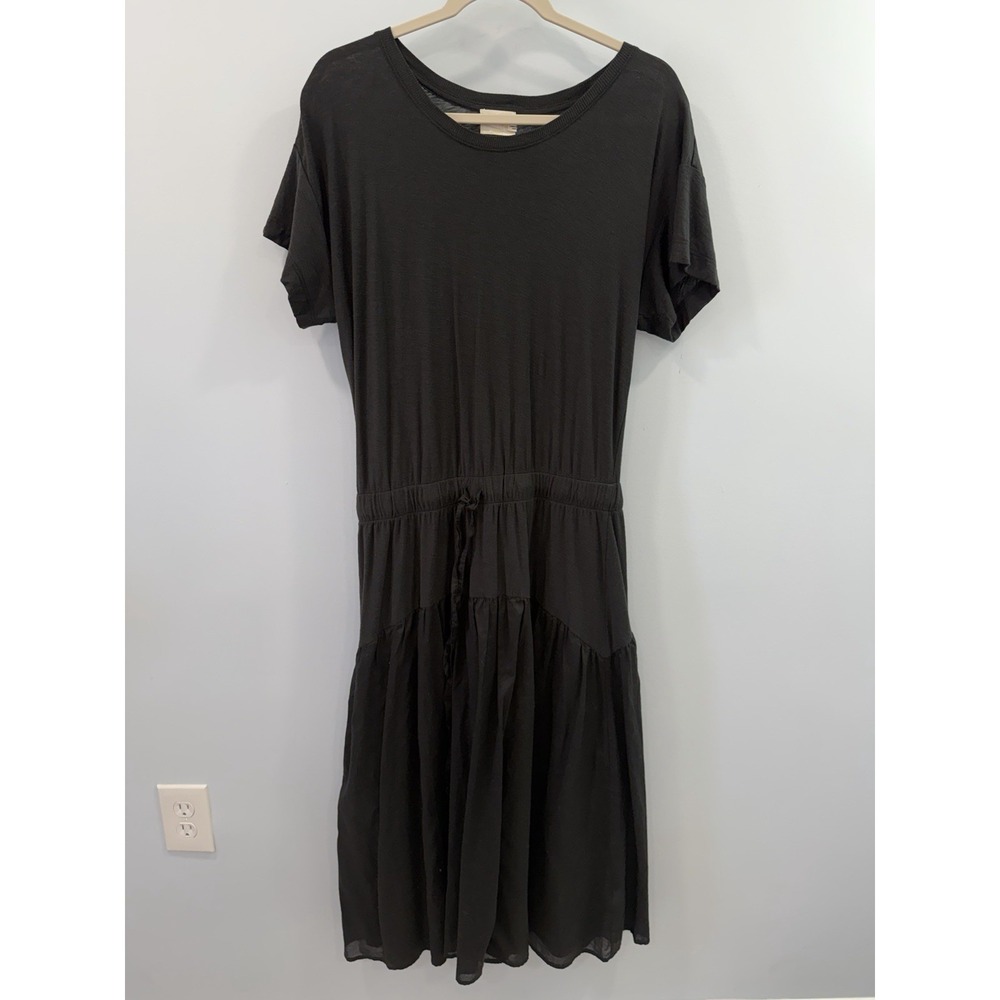 Nation LTD Large Pima Cotton Drop Waist Tiered Midi Dress T-Shirt Style Ruffle